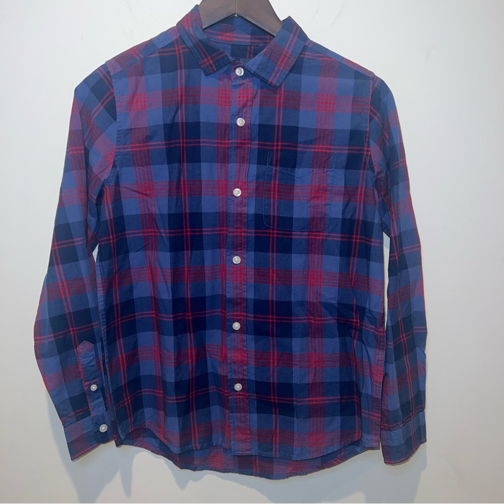 Children’s Place  Boys XL (14) Plaid Button Front Shirt NWT Blue Navy Red